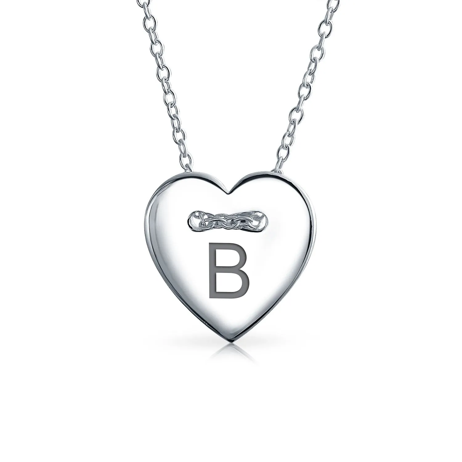 Heart Shape Slide Pendant Alphabet Initial Sterling Silver Necklace