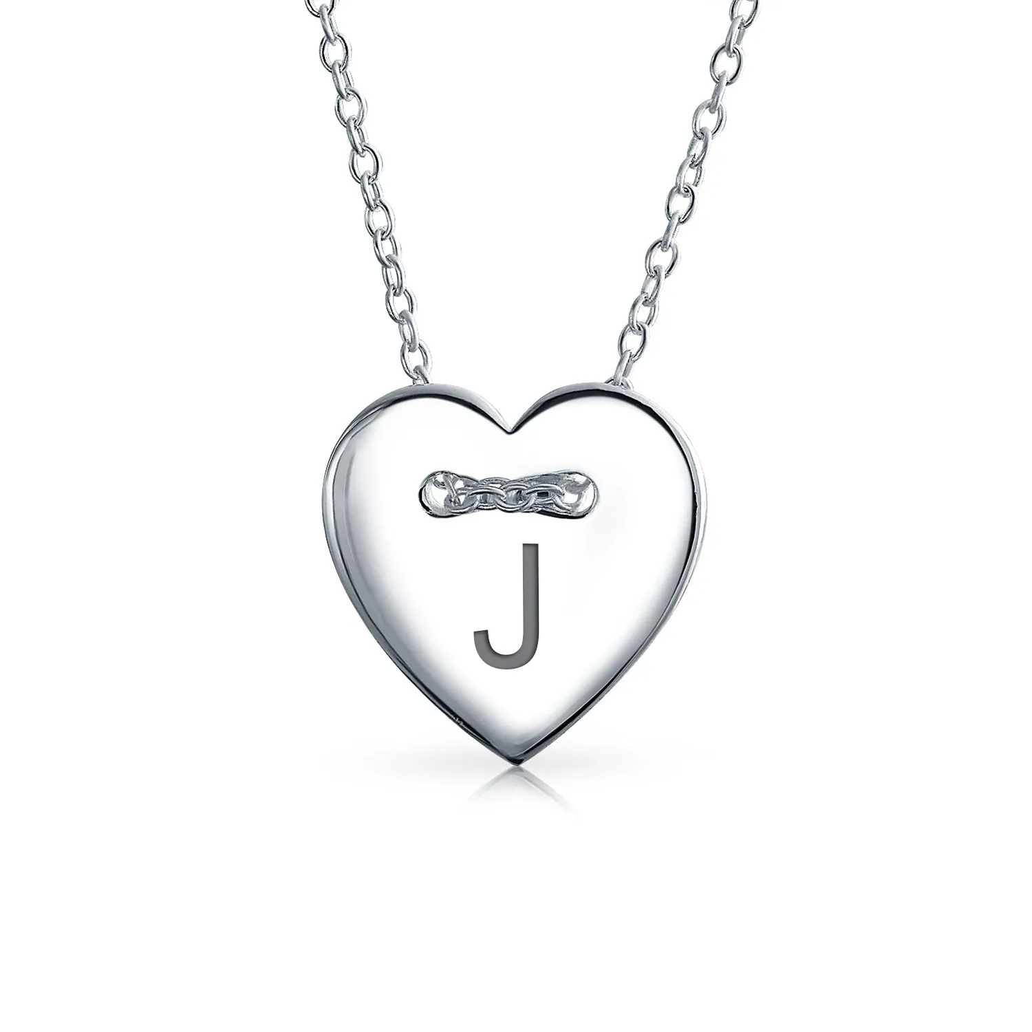 Heart Shape Slide Pendant Alphabet Initial Sterling Silver Necklace