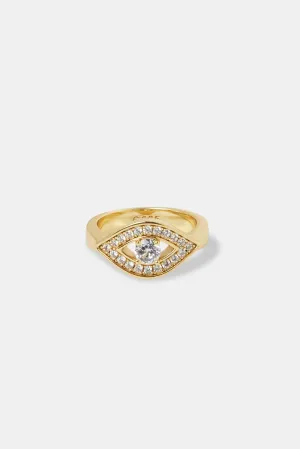 Iced Evil Eye Outline Ring - 10mm - Gold