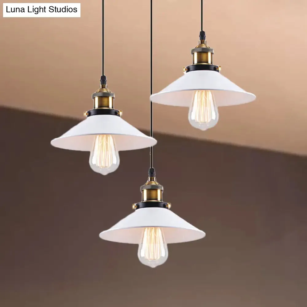 Industrial Style White Conic Ceiling Pendant with Metallic Finish - 3 Heads Indoor Hanging Light