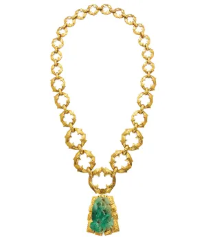 Jade Necklace, Hammered 18K Gold