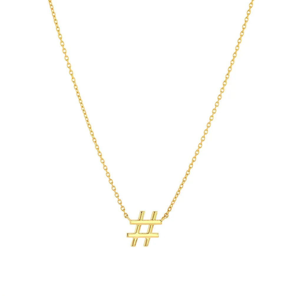 JewelryAmerica Solid 14K Yellow Gold Hashstag# Number Sign Necklace