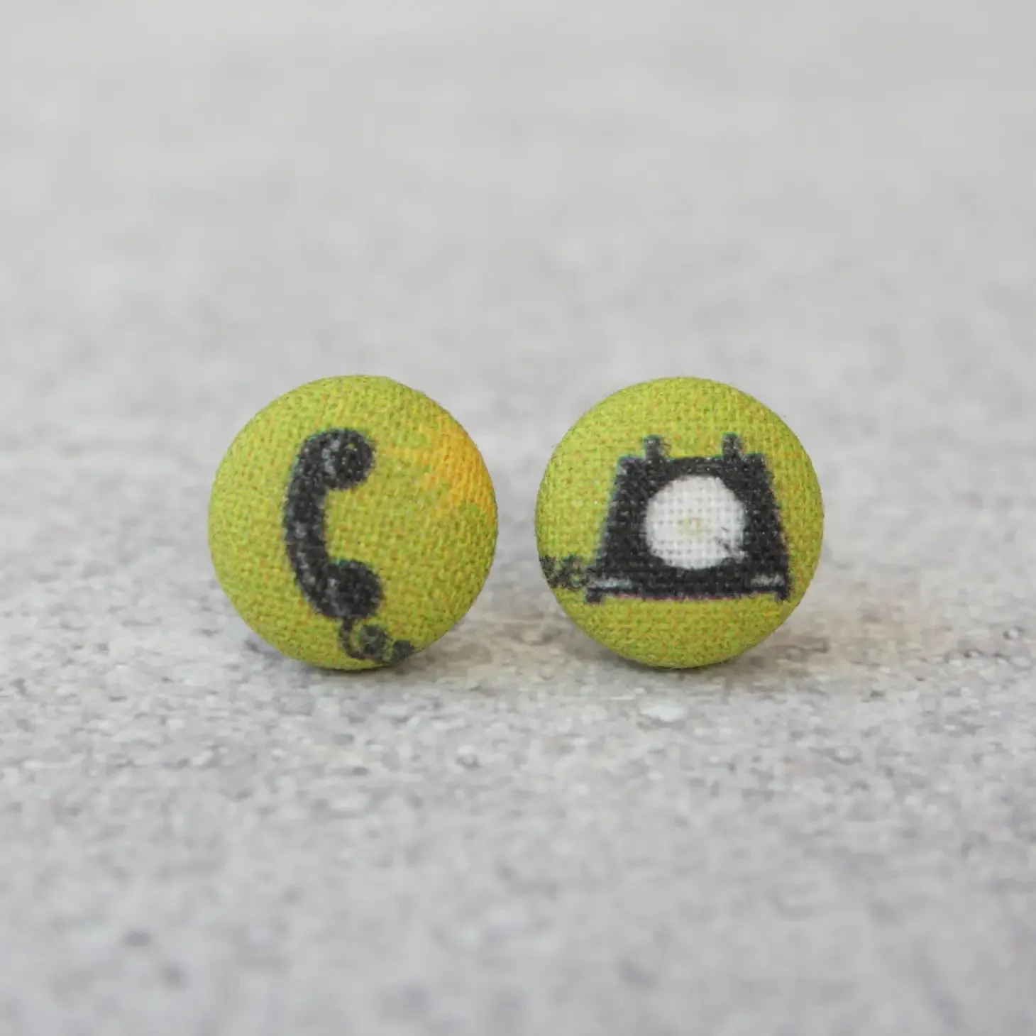 Landline Phone Fabric Button Earrings | Handmade in the US