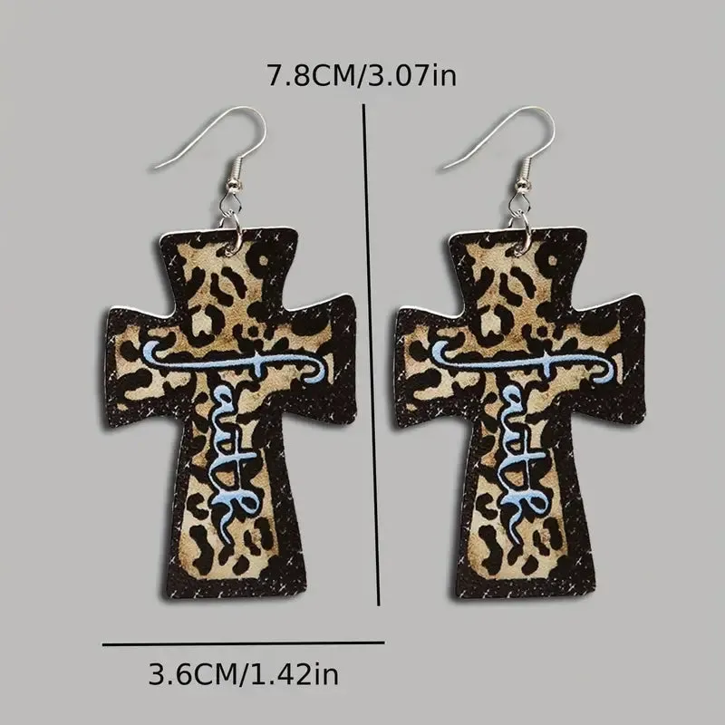 Leopard Cross Earrings