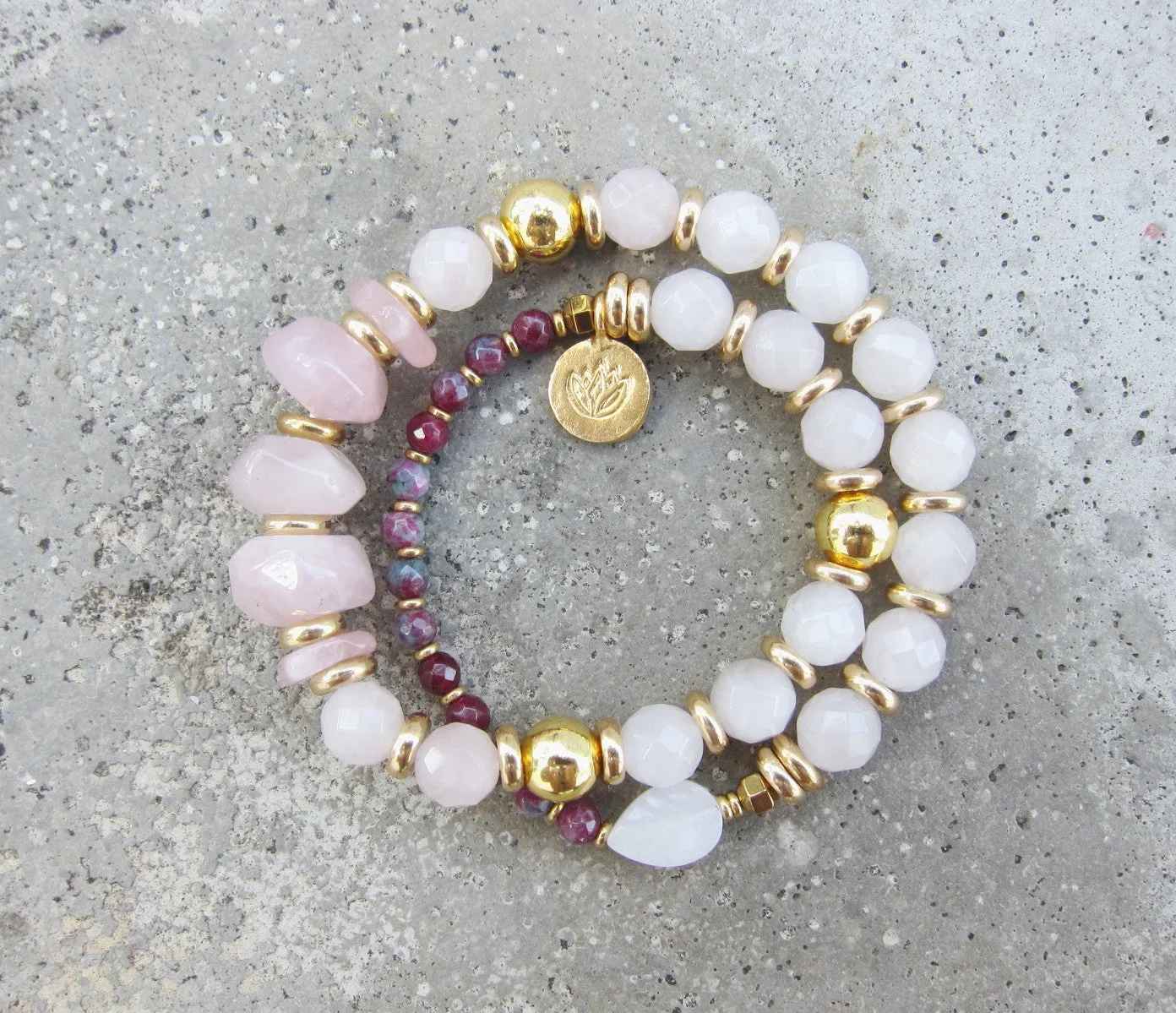 Love, Fertility, Pink Rose Quartz, Ruby Zoisite Mala Bracelet