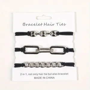 Maya J Elastic Bracelet Hair Ties - Black Silver