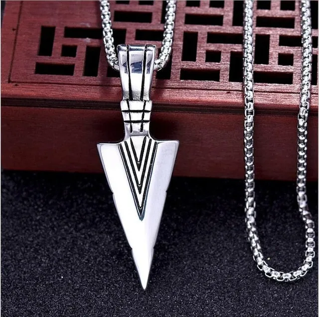 Men's Fashion Jewelry Gold Silver black Arrow Head Pendant Long Chain Necklace mens stainless steel necklaces