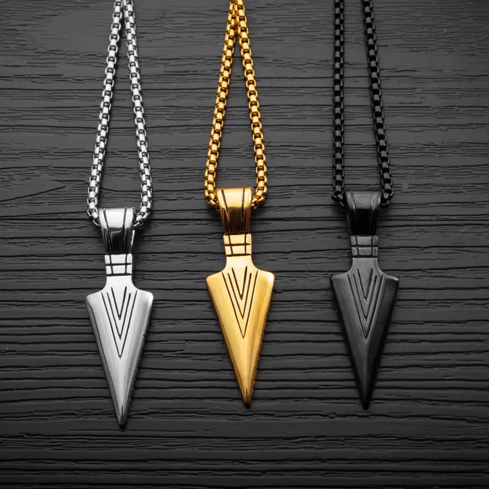 Men's Fashion Jewelry Gold Silver black Arrow Head Pendant Long Chain Necklace mens stainless steel necklaces