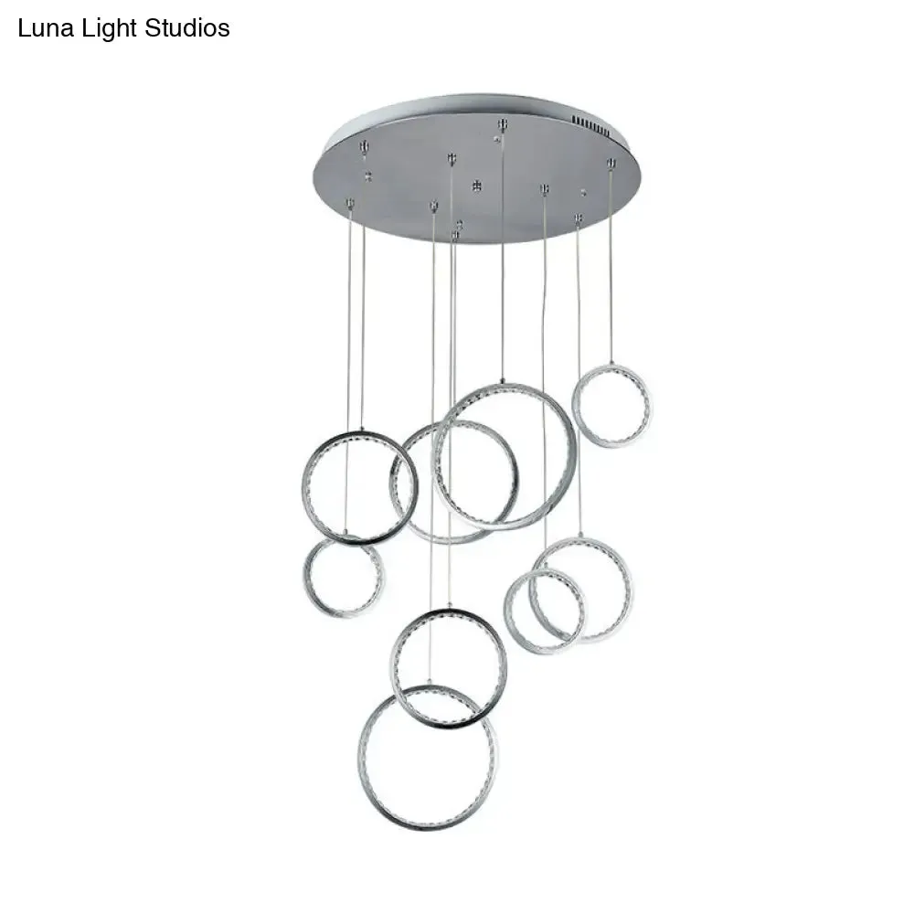 Minimalist 9-Light Circle Crystal Cluster Pendant Light in Warm Nickel Finish