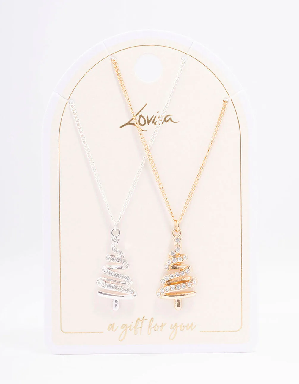 Mixed Metal Diamante Christmas Tree Necklace Pack