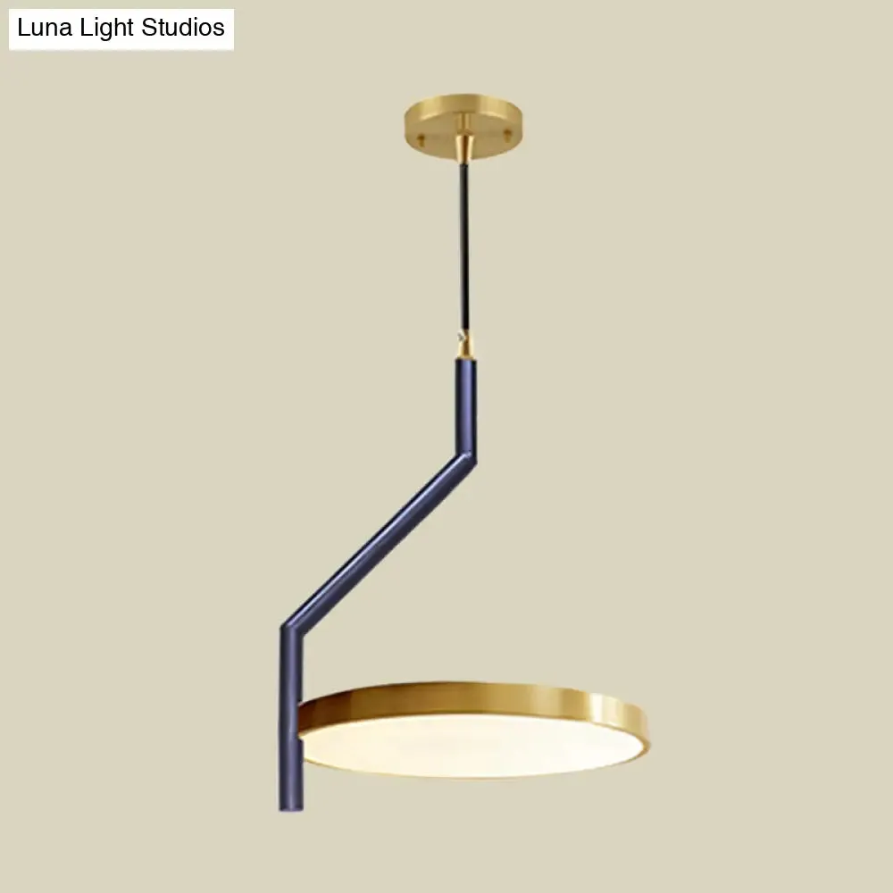 Modern Black & Gold Circle Ceiling Pendant Light with LED, Curved Rod - Perfect for Living Room