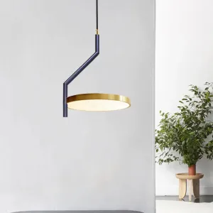 Modern Black & Gold Circle Ceiling Pendant Light with LED, Curved Rod - Perfect for Living Room