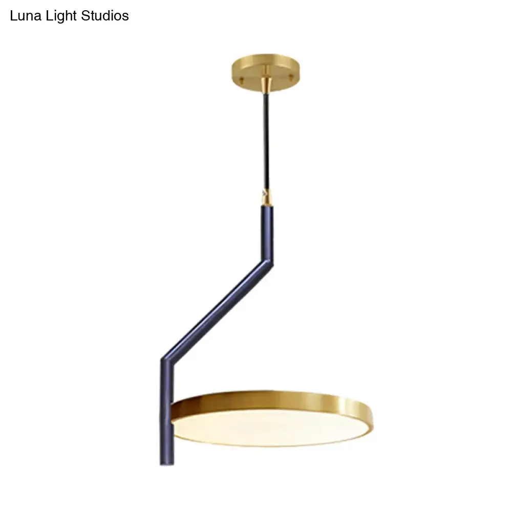 Modern Black & Gold Circle Ceiling Pendant Light with LED, Curved Rod - Perfect for Living Room