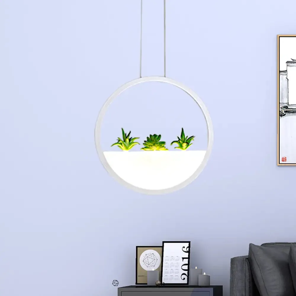 Modern LED Circular Bedside Pendant Ceiling Lamp with Plant Decor and White/Warm Light