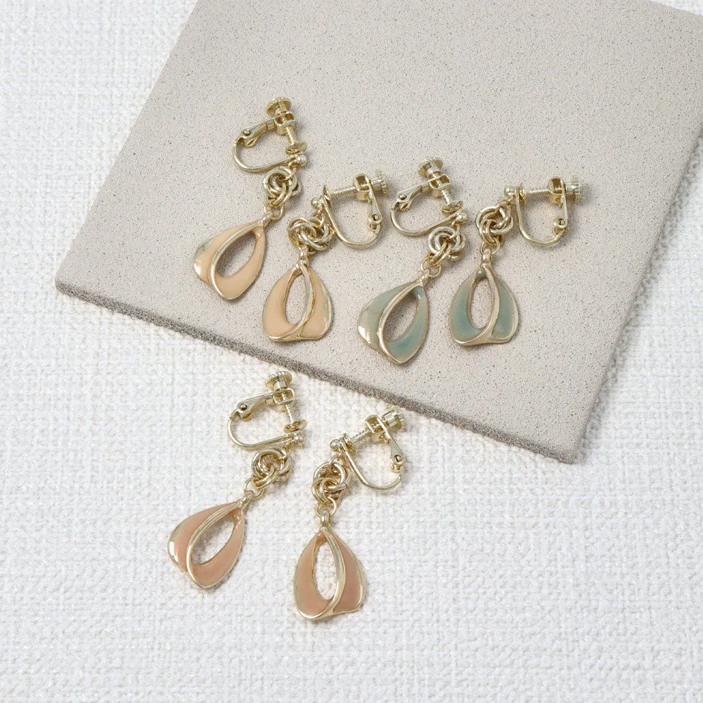 Muted Tone Clip On Drop Earrings