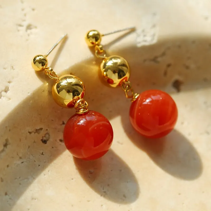 Natural Red  Agate Drop Earrings