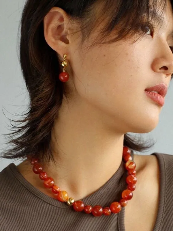 Natural Red  Agate Drop Earrings