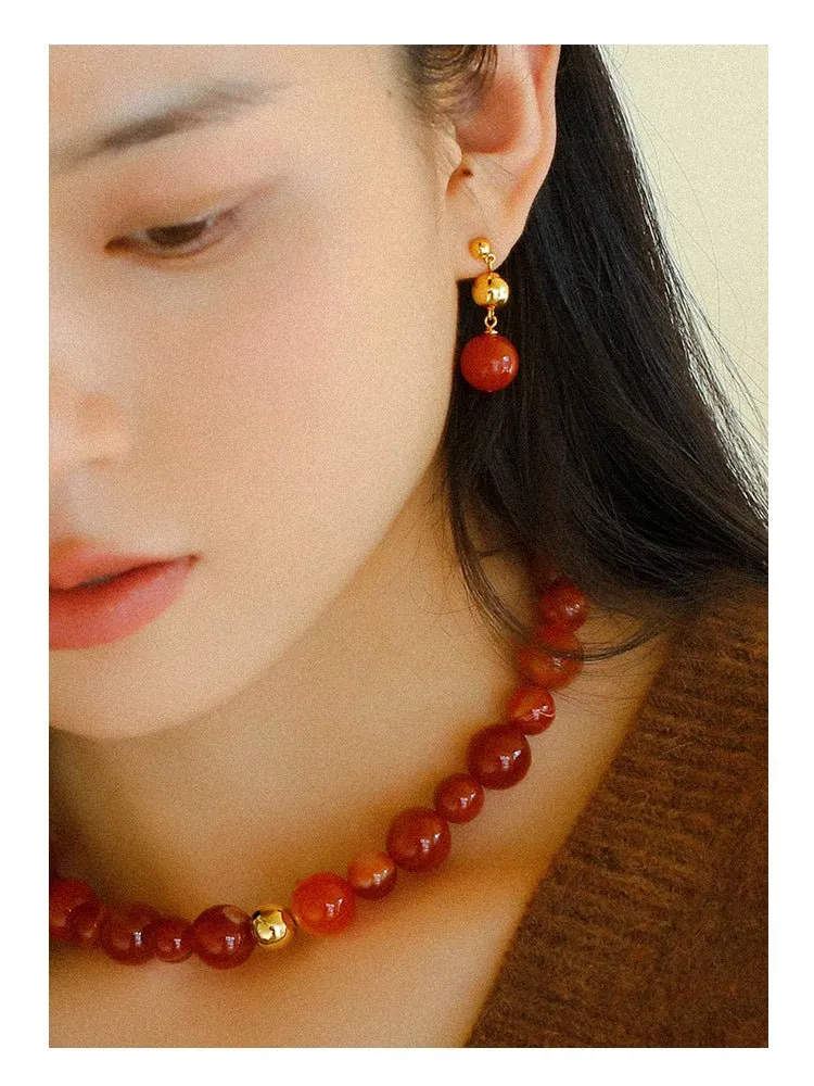 Natural Red  Agate Drop Earrings