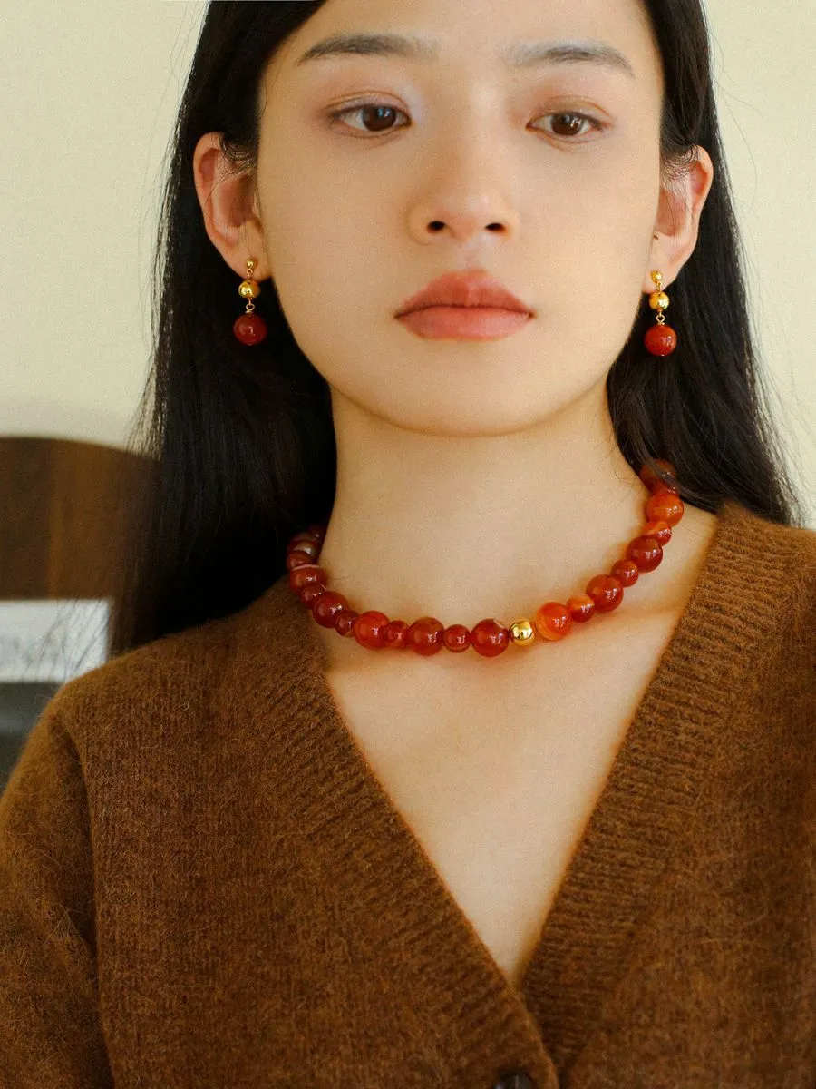 Natural Red  Agate Drop Earrings