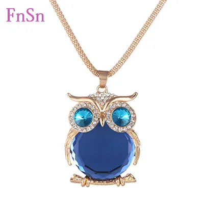 New 2017 Hot Summer choker Necklace&Pendant Owl Women Trendy Crystal Long Link Chain Zinc Alloy Gold Color Animal Jewellery Gift