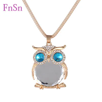 New 2017 Hot Summer choker Necklace&Pendant Owl Women Trendy Crystal Long Link Chain Zinc Alloy Gold Color Animal Jewellery Gift