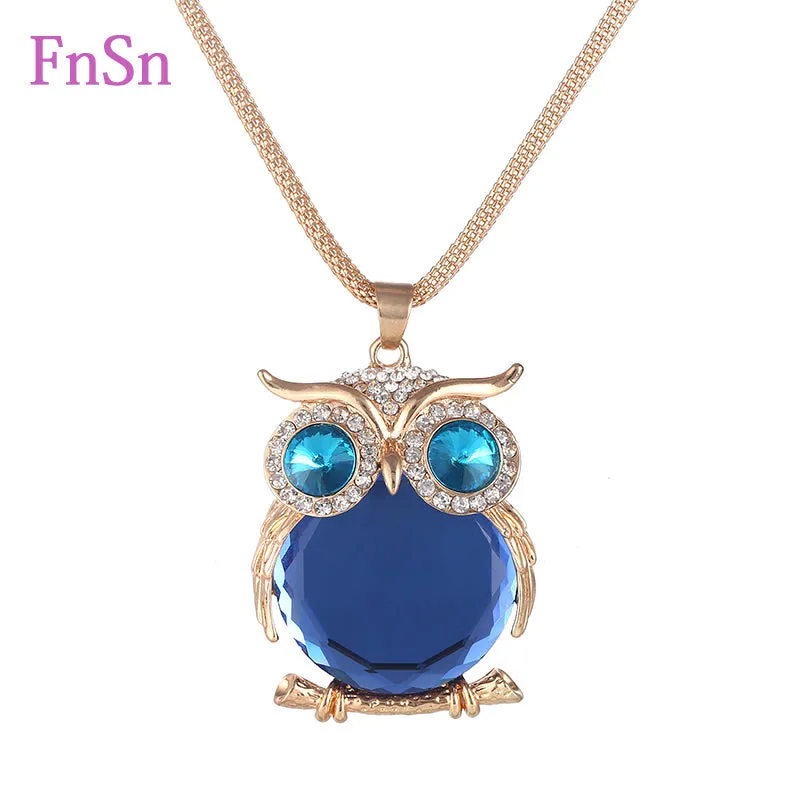 New 2017 Hot Summer choker Necklace&Pendant Owl Women Trendy Crystal Long Link Chain Zinc Alloy Gold Color Animal Jewellery Gift