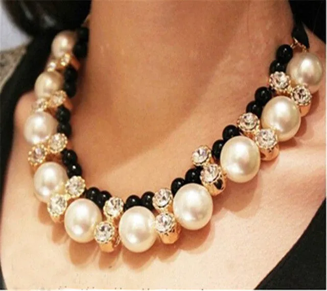 New Design Lace Chain Choker Necklace Hi-end Vivi big imitation pearl rhinestone necklace for Women