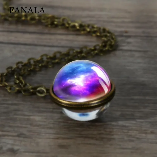 New Fashion Double-sided Glass Ball Charm Jewelry Necklace