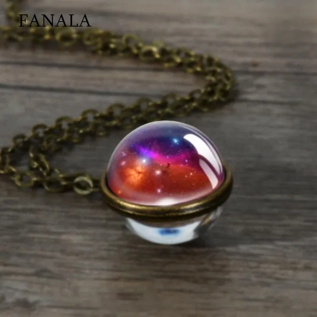 New Fashion Double-sided Glass Ball Charm Jewelry Necklace