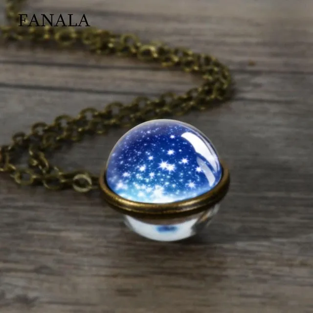 New Fashion Double-sided Glass Ball Charm Jewelry Necklace