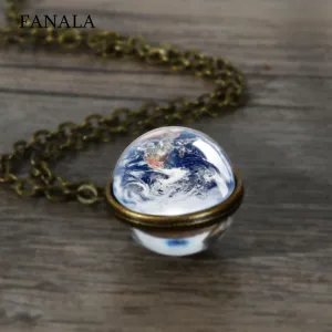 New Fashion Double-sided Glass Ball Charm Jewelry Necklace