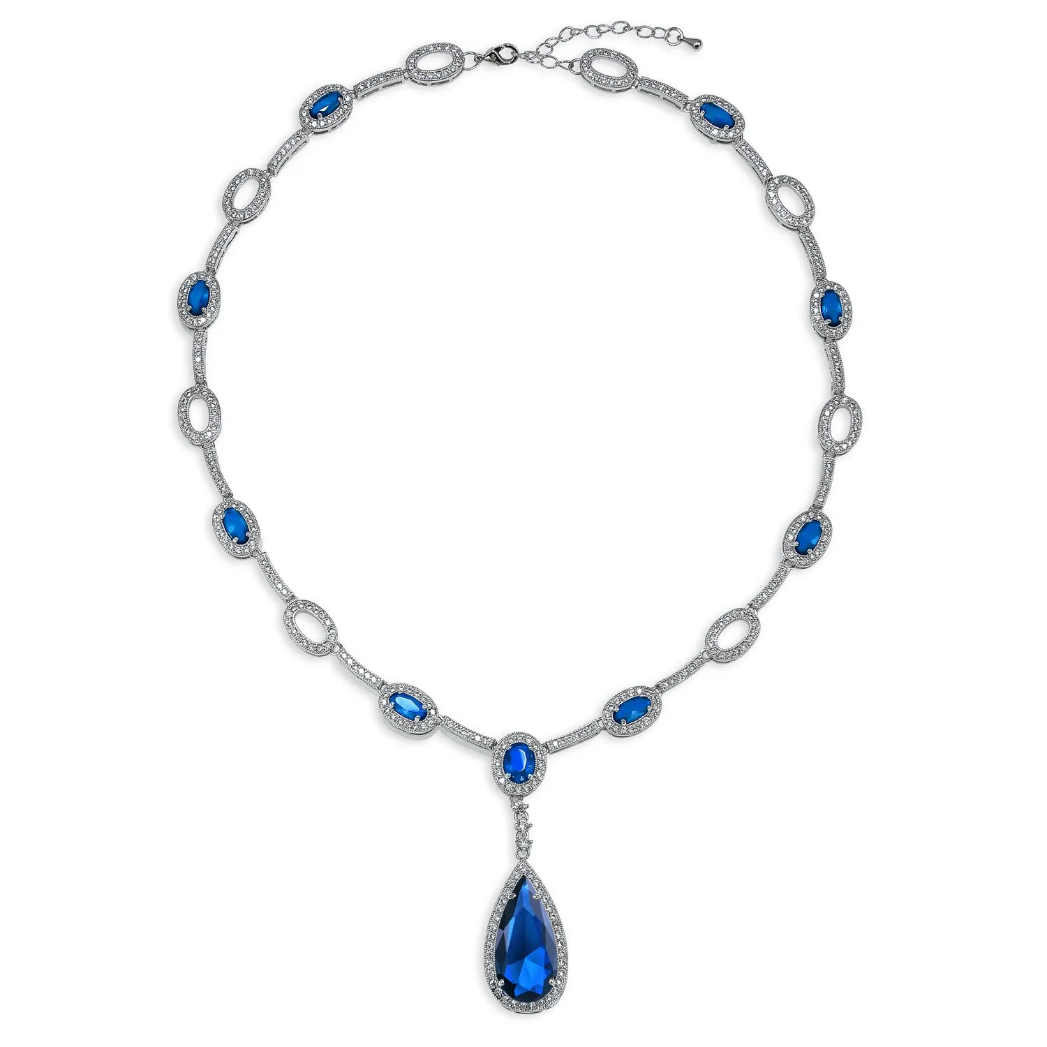 Oval Fashion Collar Necklace with Blue or Green Simulated Gemstone Teardrop