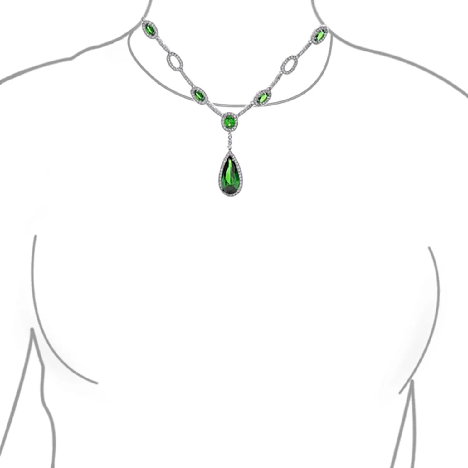 Oval Fashion Collar Necklace with Blue or Green Simulated Gemstone Teardrop