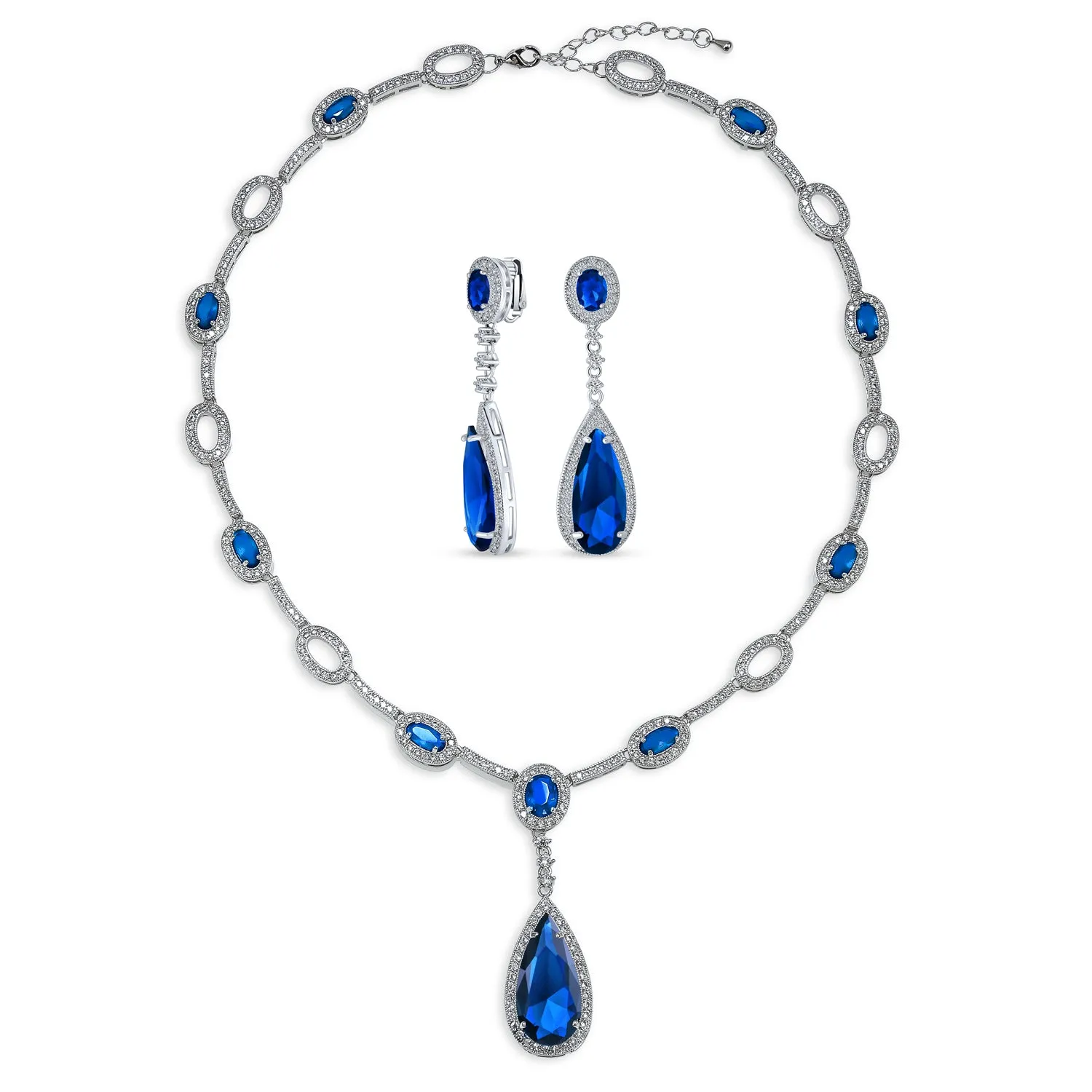 Oval Fashion Collar Necklace with Blue or Green Simulated Gemstone Teardrop