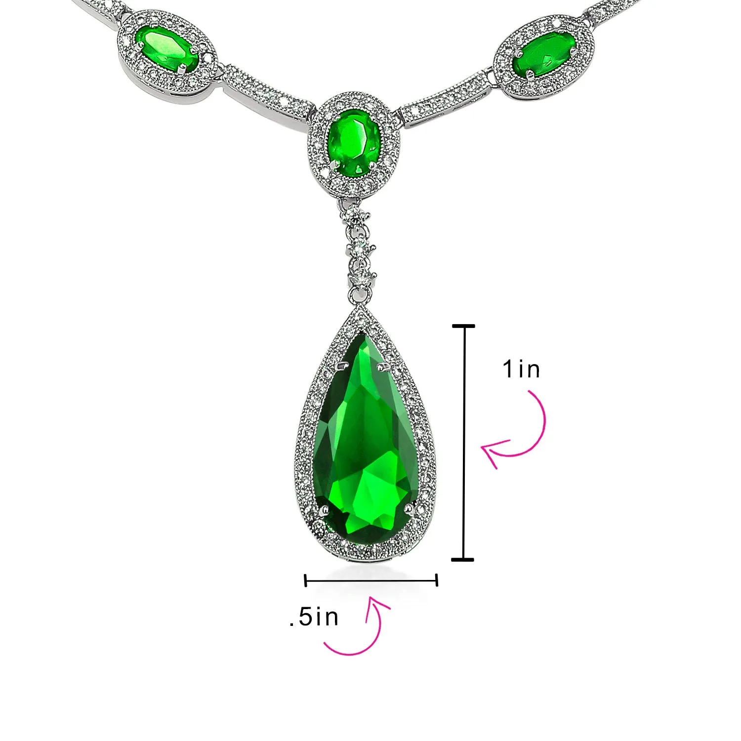 Oval Fashion Collar Necklace with Blue or Green Simulated Gemstone Teardrop