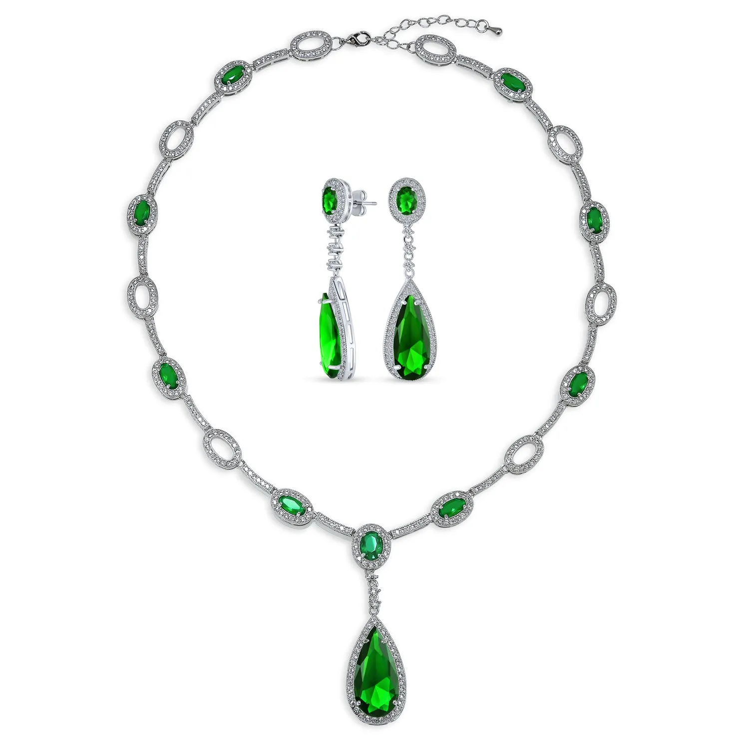 Oval Fashion Collar Necklace with Blue or Green Simulated Gemstone Teardrop