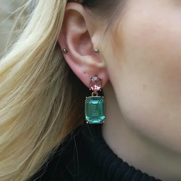 Oval Twin Gem Earrings