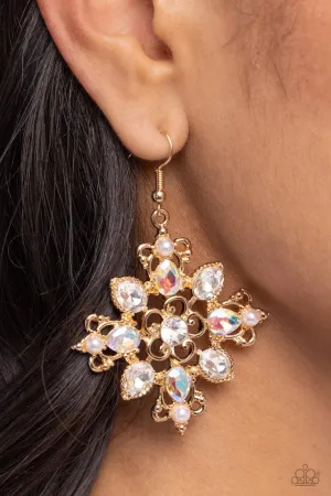 Paparazzi Earring ~ Fancy-Free Florals - Gold