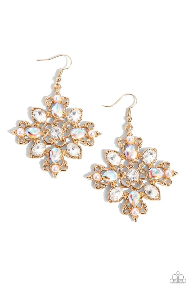 Paparazzi Earring ~ Fancy-Free Florals - Gold