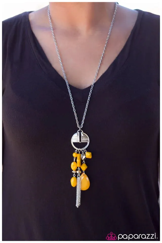 Paparazzi Necklace ~ Just Dropping By - Yellow