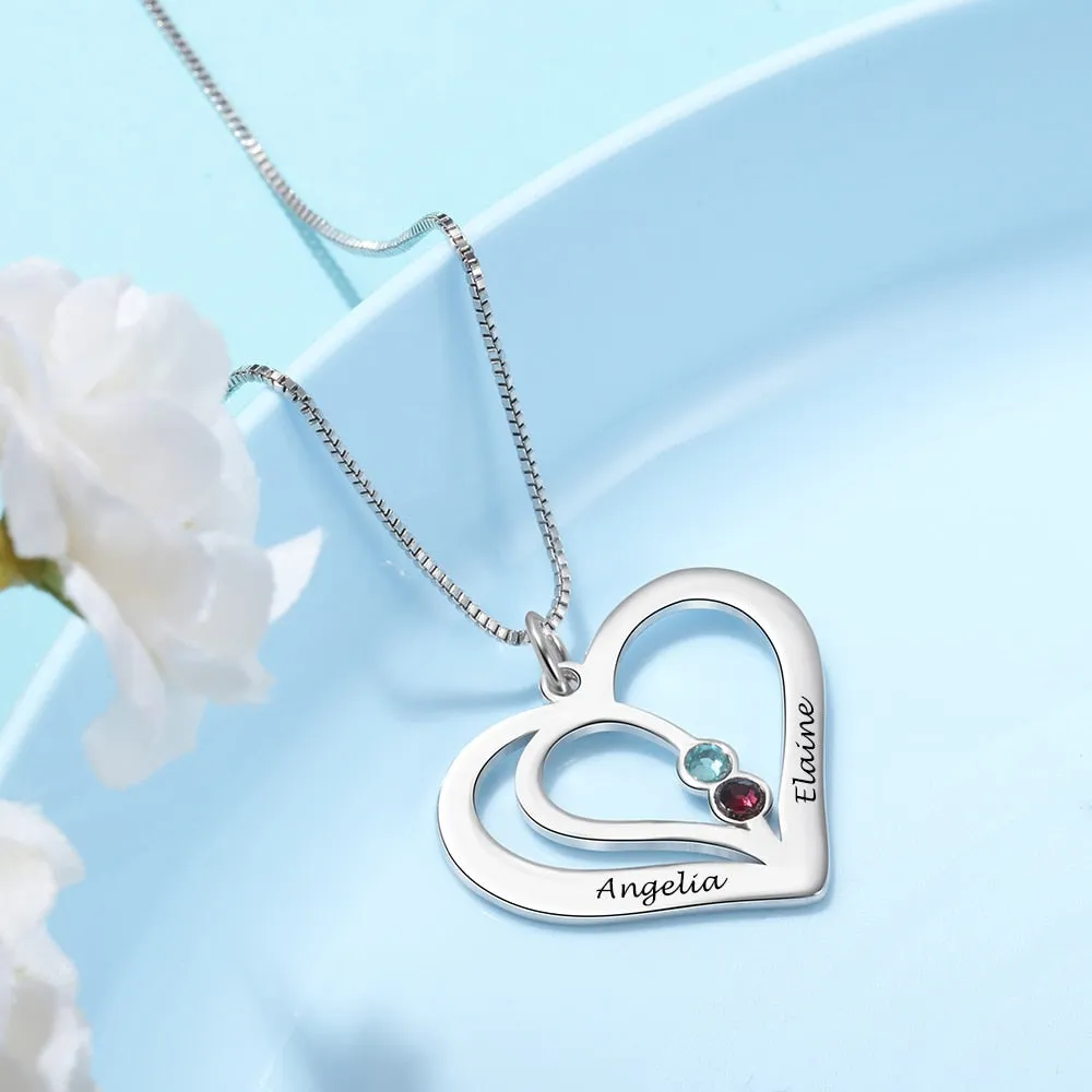 Personalized Birthstone Engraved Name Heart Necklaces & Pendants