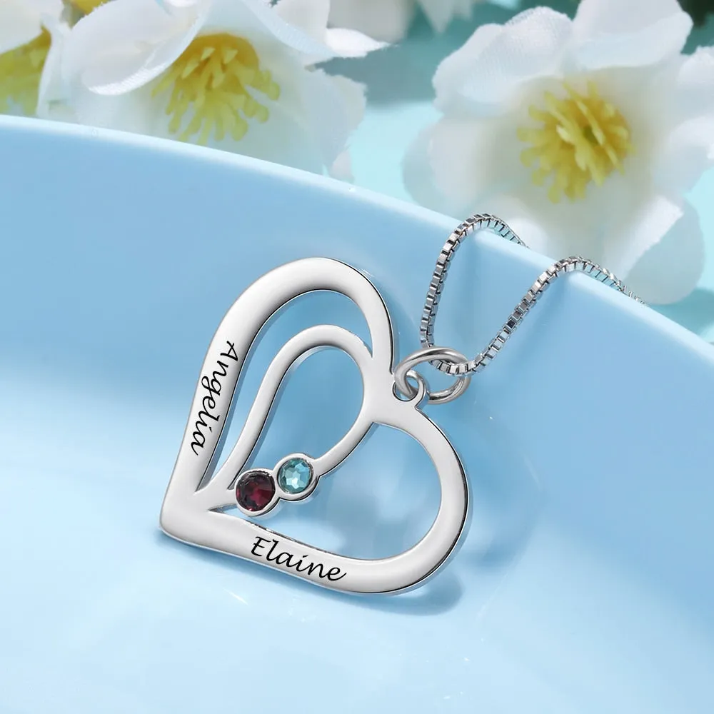 Personalized Birthstone Engraved Name Heart Necklaces & Pendants