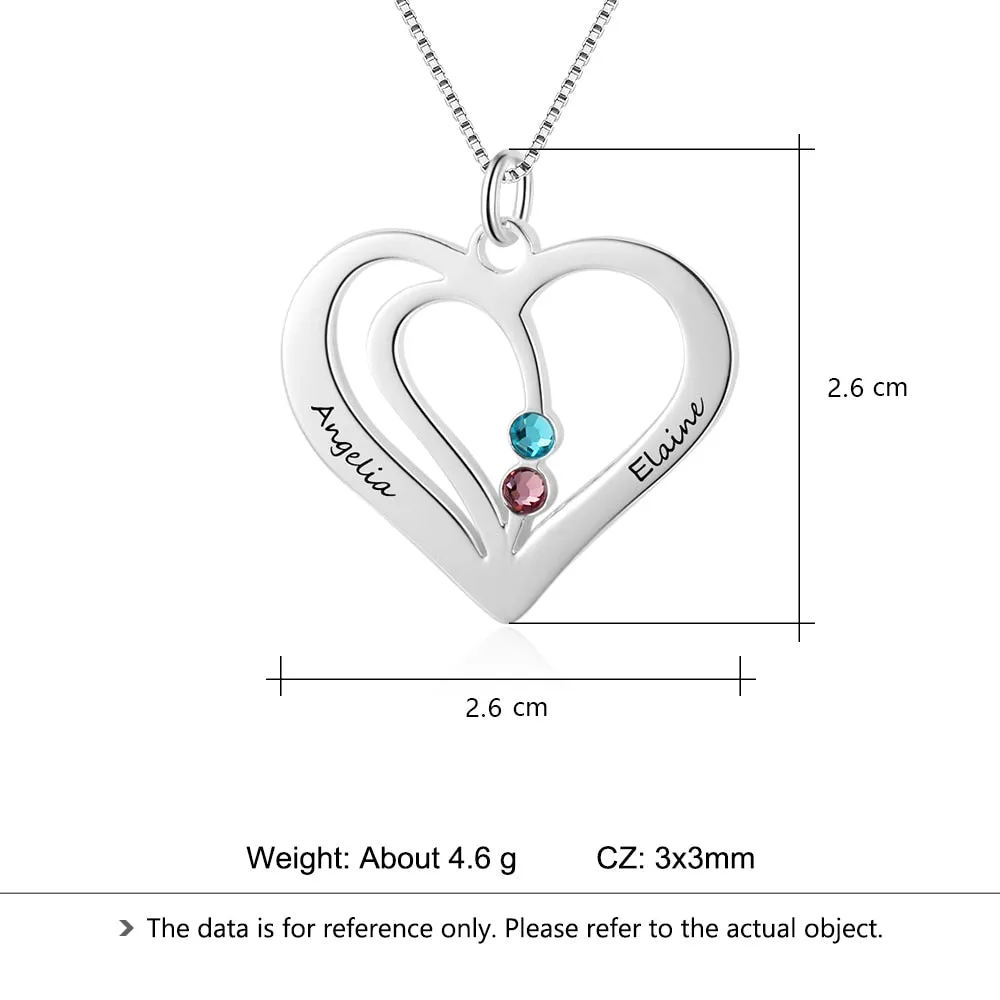 Personalized Birthstone Engraved Name Heart Necklaces & Pendants