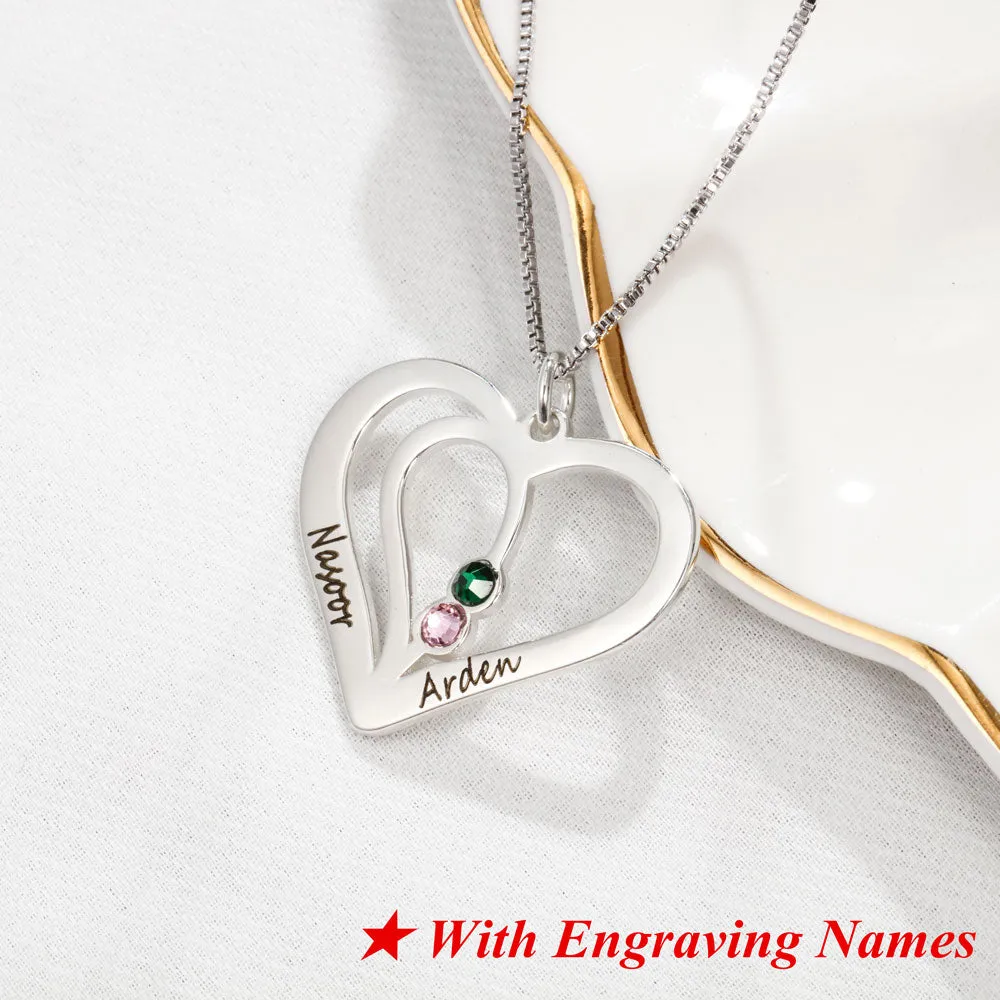 Personalized Birthstone Engraved Name Heart Necklaces & Pendants