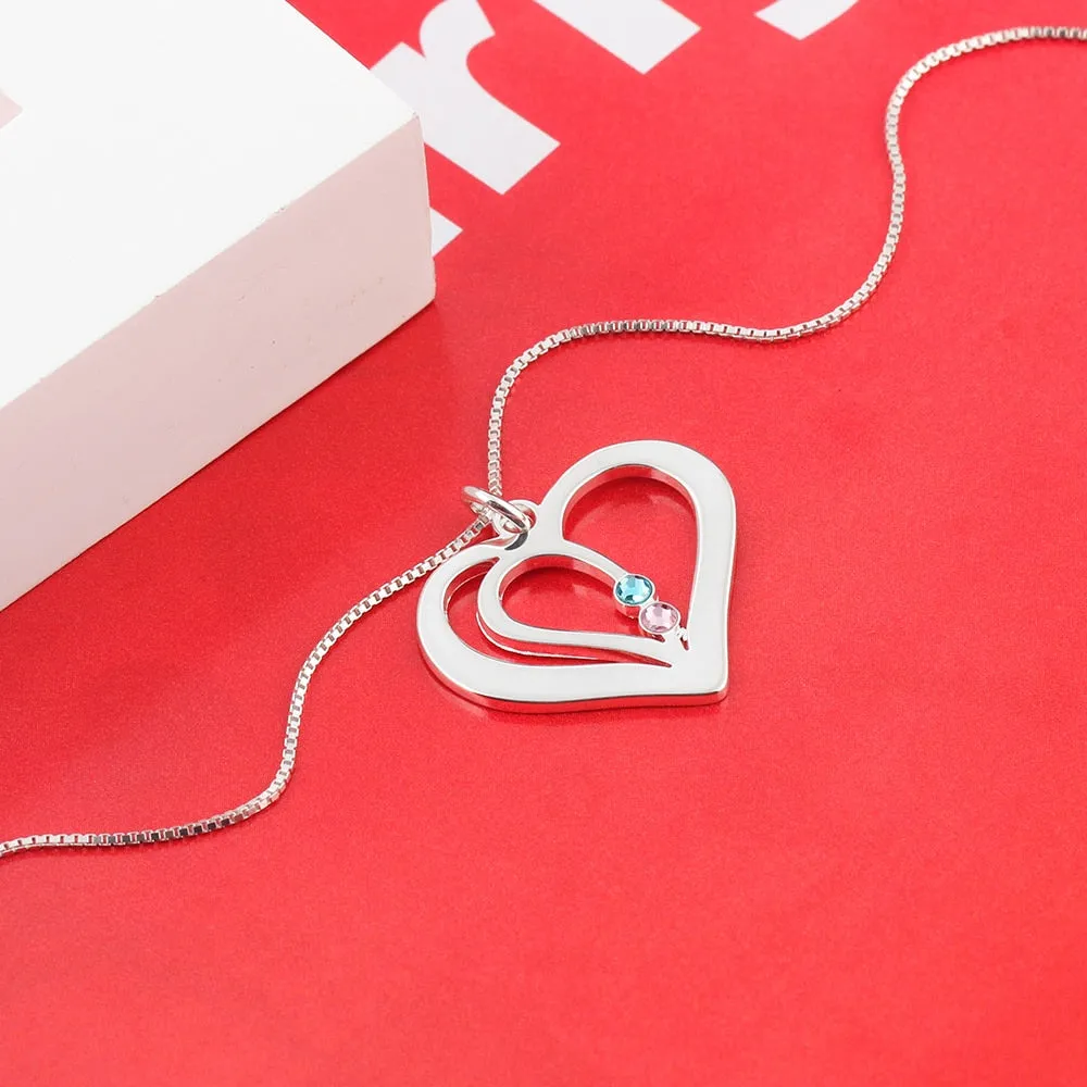 Personalized Birthstone Engraved Name Heart Necklaces & Pendants