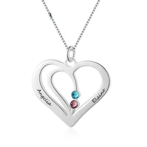 Personalized Birthstone Engraved Name Heart Necklaces & Pendants