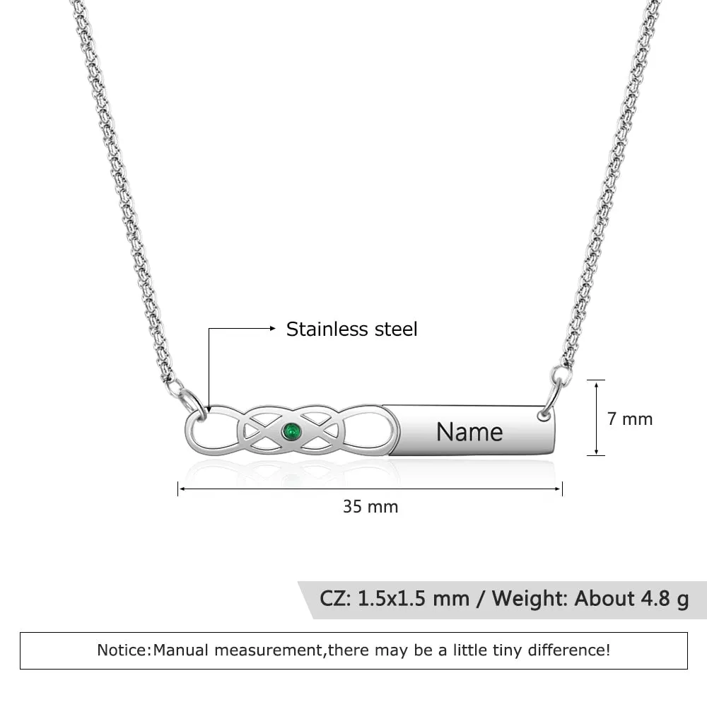 Personalized Custom Name Bar Necklace with Birthstone