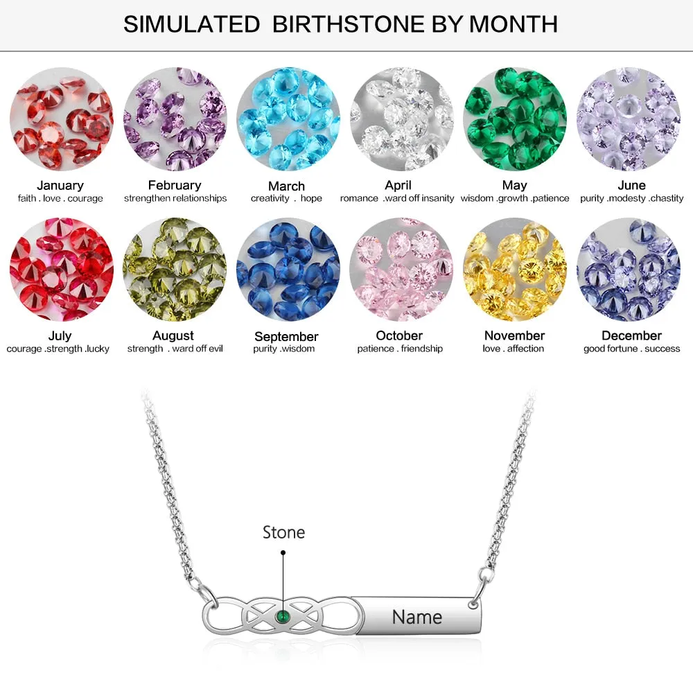 Personalized Custom Name Bar Necklace with Birthstone