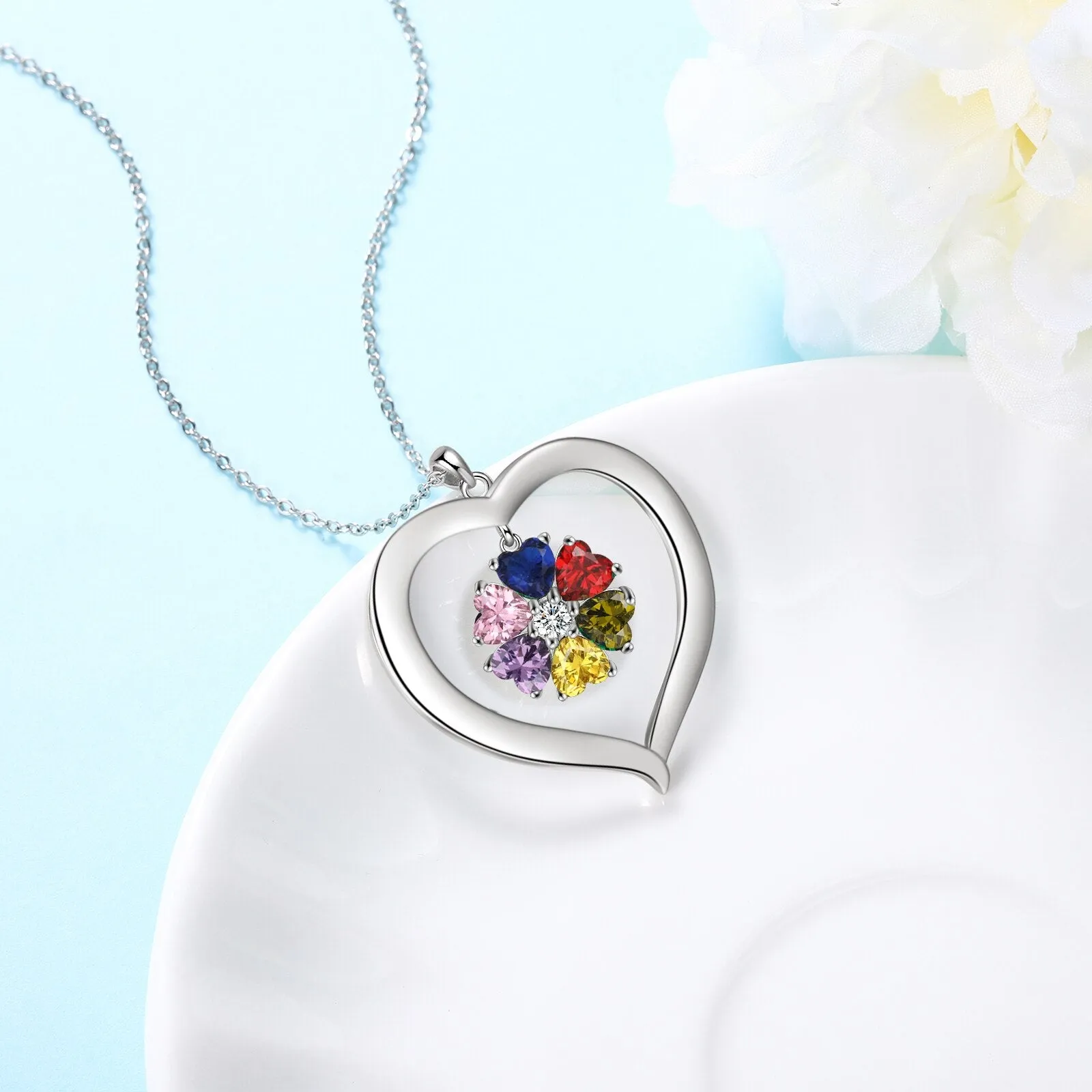 Personalized Heart Name Necklace with 1-8 Engraving Birthstone Pendant