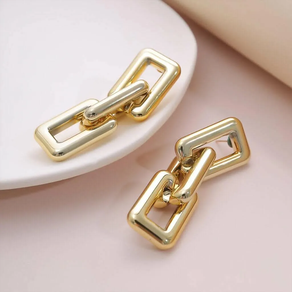 Pinapes Latest Fashion Gold Plated Geometric Shape Design Hoop Dangler Earrings for Women and Girls